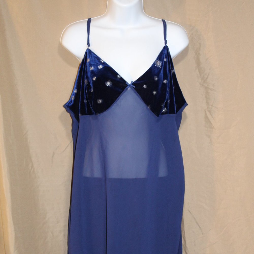 Avon Intimates Blue Nighty 2X Silver Star Embellishment Adj. Spaghetti Straps